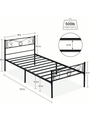 Metal Platform Bed Frame With Headboard And Footboard, Steel Slat Support And Mattress Foundation, No Box Spring Needed