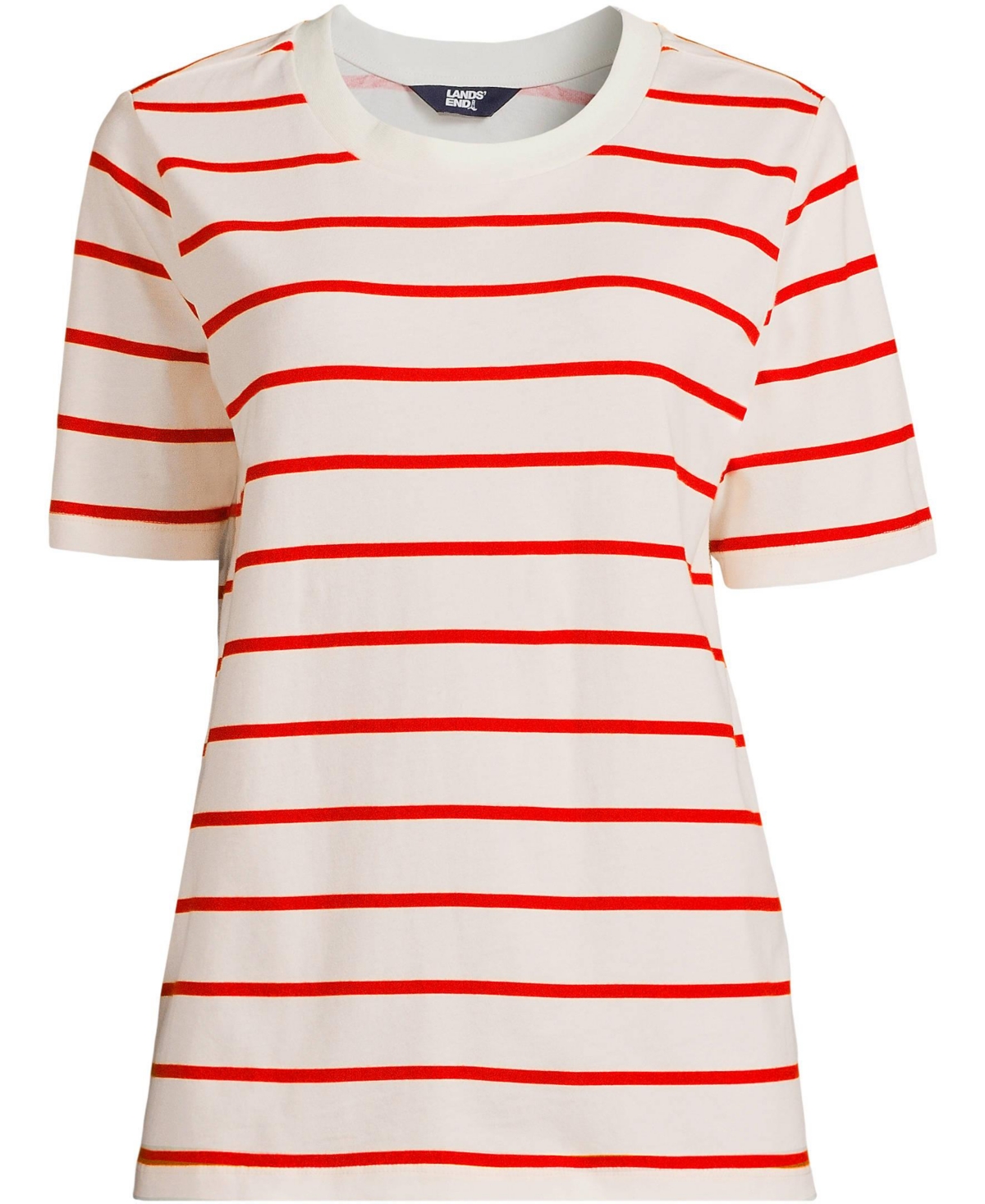 Lands' End Women's Cotton Relaxed Short Sleeve Crew Neck T-Shirt -red stripe