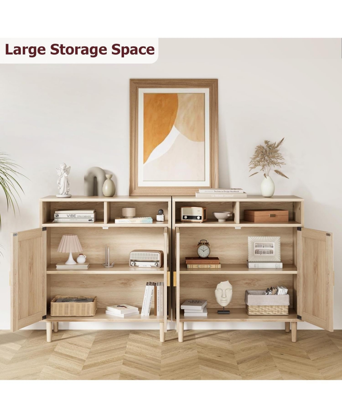gaomon Sideboard Buffet Storage Cabinet, Rattan Kitchen Cabinet with 2 Doors/Shelf 2pcs