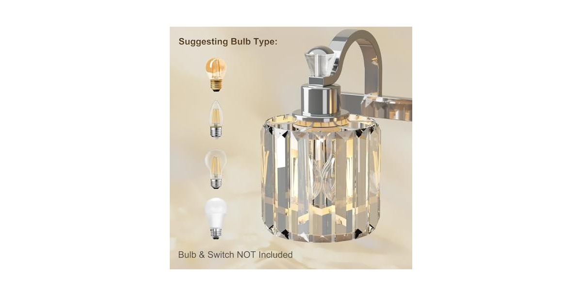 gaomon 6 Light Crystal Vanity Lights for Bathroom,Vanity Light Fixtures Over Mirror Chrome Stainless Steel Vanity Light