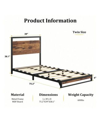 6 Inch Metal Platform Bed Frame With Wooden Headboard And Footboard, Mattress Foundation, Easy To Assemble