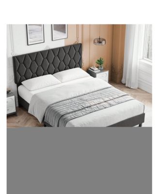 Bed Frame With Headboard Upholstered Bed Frame, Heavy-Duty Platform Bed Frame With Strong Wood Slats, Upholstered Mattress Foundation No Box Spring Needed