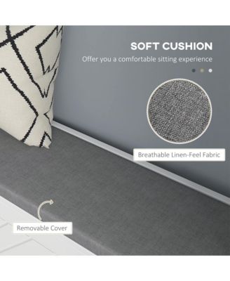 Shoe Bench with 2 Flip Drawers, Cushion, 8 Pairs for Entryway, White