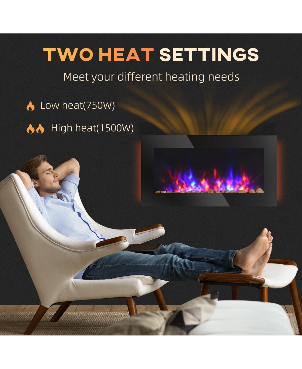 Homcom Recessed Fireplace Heater with Realistic Led Flames and Overheat Protection