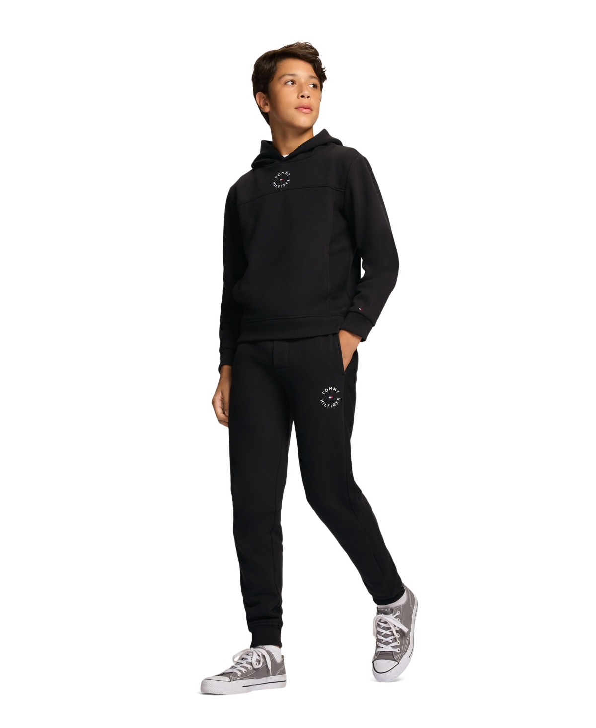 Tommy Hilfiger Big Boys Essential Logo Embroidered Fleece Hoodie In Tommy Black