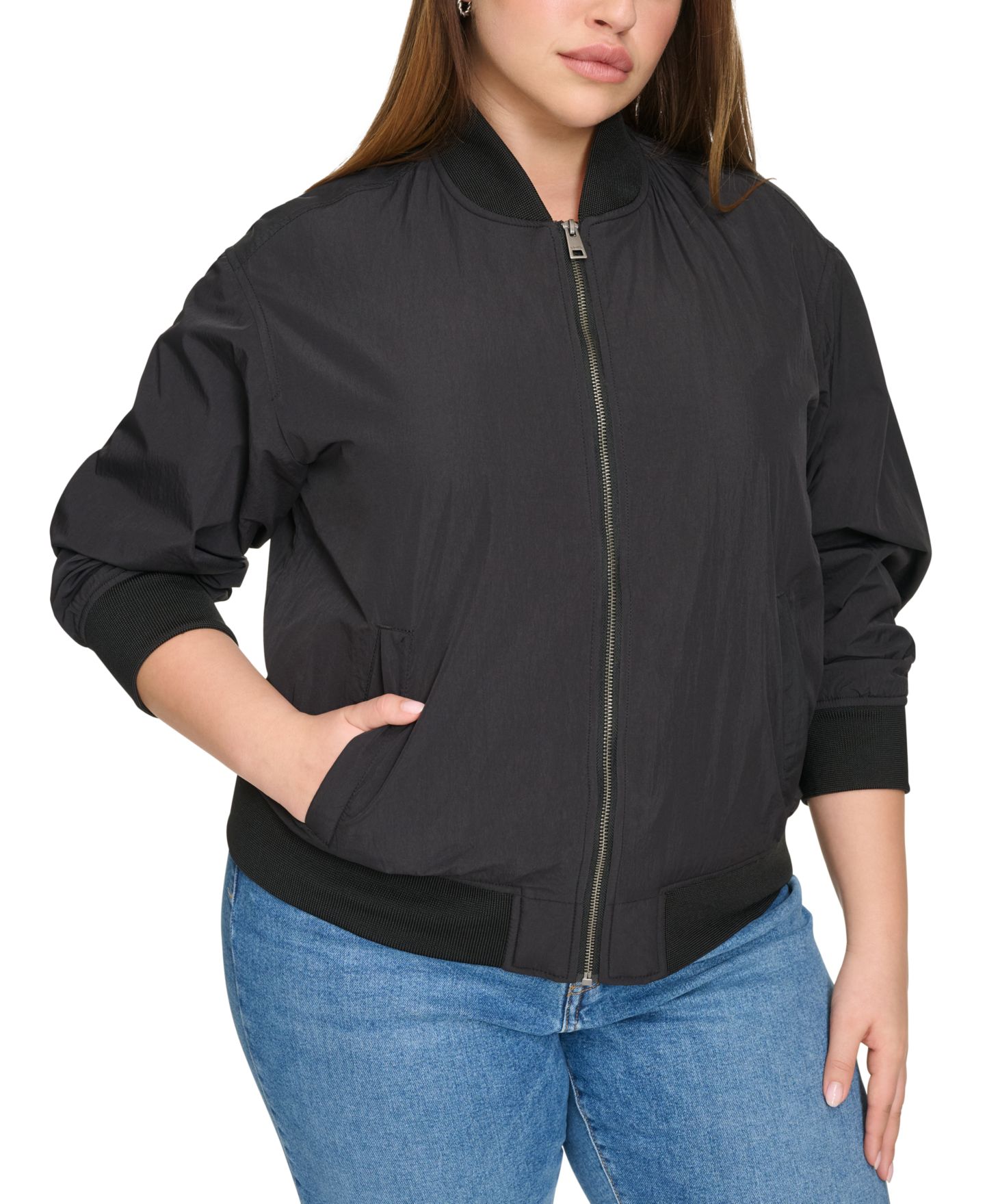 Женская куртка Levi's Trendy Plus Size Lightweight Zip-Front Bomber, цвет: Чёрный — фото 1