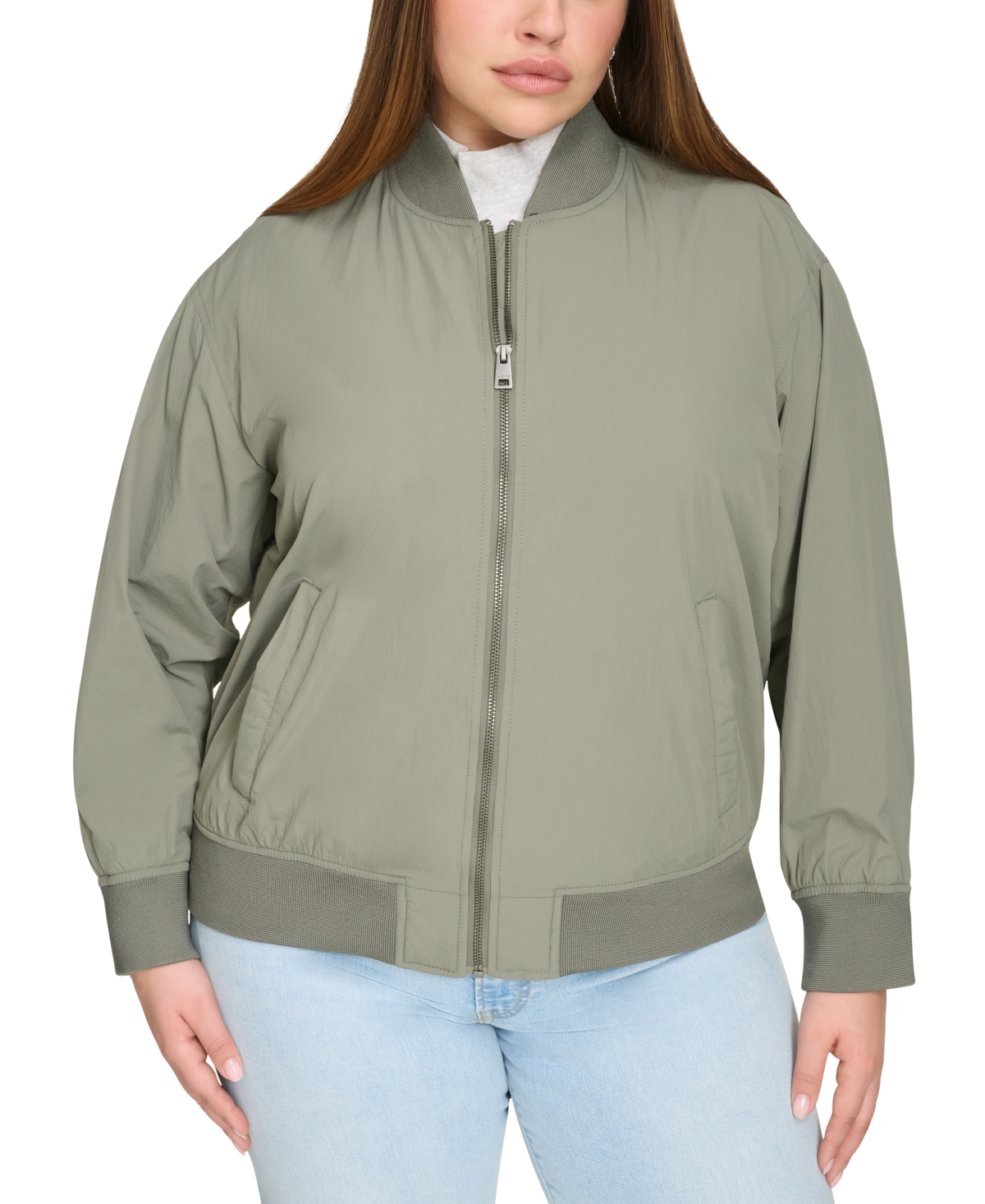 Trendy Plus Size Lightweight Zip-Front Bomber Jacket - Black