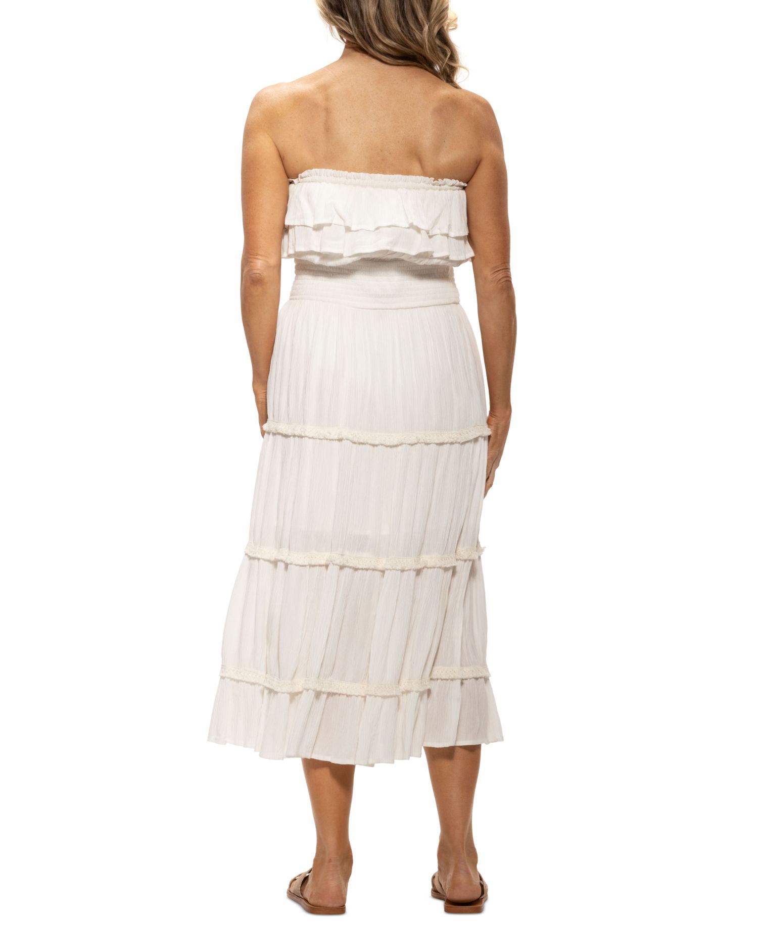 Women's Ruffled Smocked-Waist Tiered Cover-Up Dress