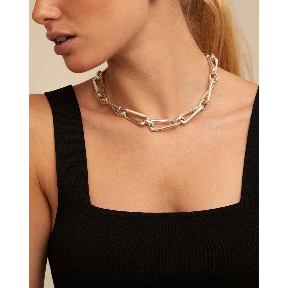 Unode50 Metal Alloy Square Links Necklace In Silver