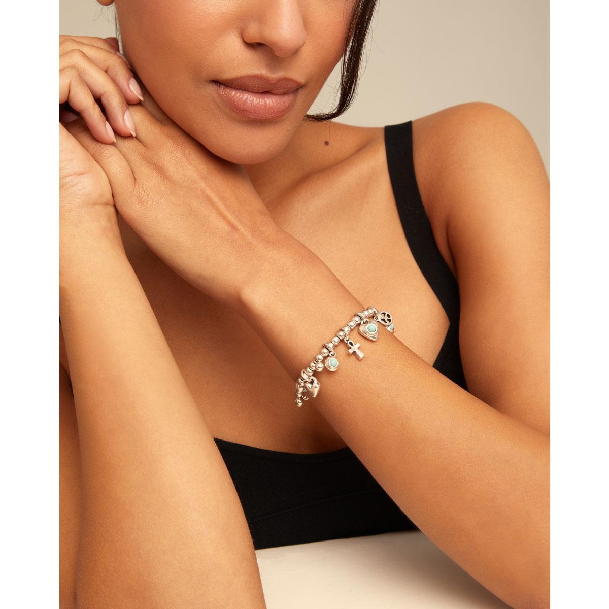 Unode50 Sterling Plated Beaded Bracelet With Charms In Silver