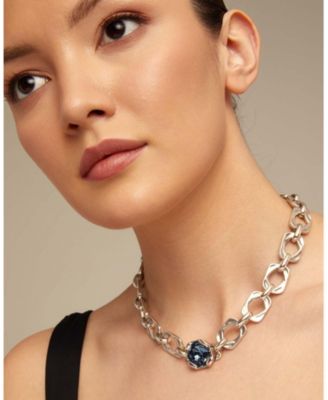 Sterling Silver Metal Alloy Rectangular Link Necklace