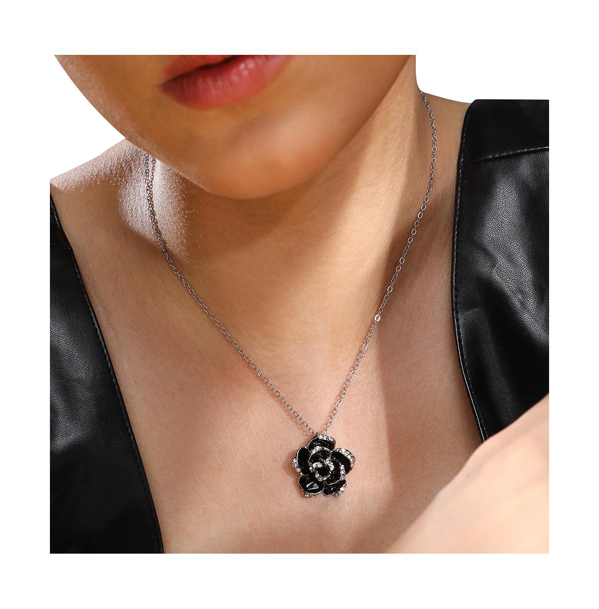 Sohi Women's Rose Pendant Necklace In Black