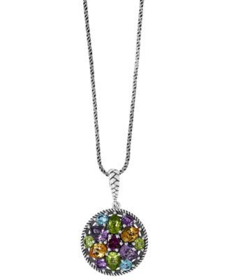EFFY&reg; Multi-Gemstone Disc 18" Pendant Necklace (7-1/3 ct. t.w.) in Sterling Silver
