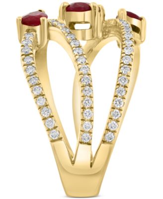 EFFY&reg; Ruby (1-1/20 ct. t.w.) & Diamond (3/8 ct. t.w.) Open Crossover Statement Ring in 14k Gold