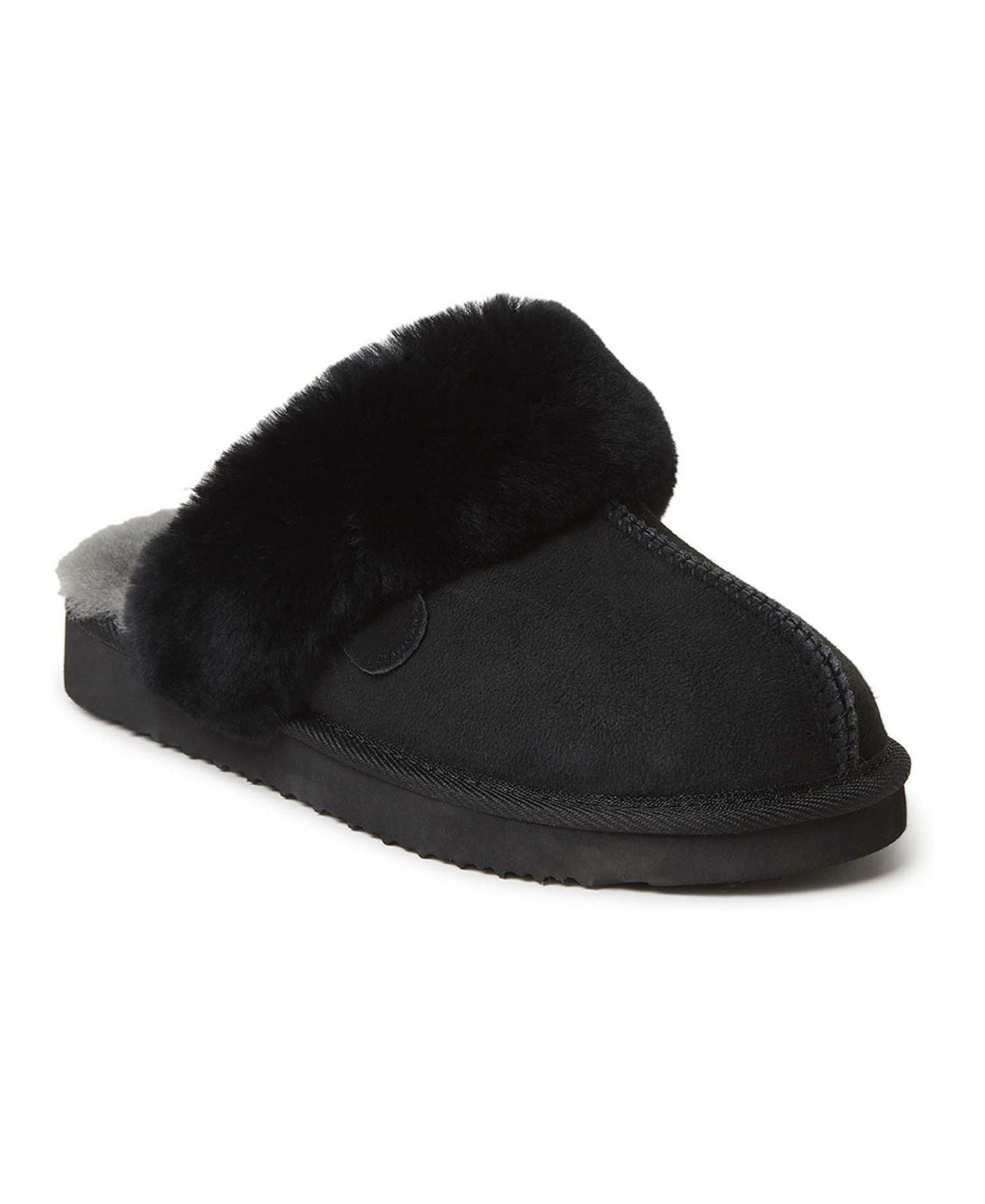 Женские тапочки Fireside by Dearfoams Sydney Genuine Shearling Scuff Slipper, цвет: Чёрный — фото 1