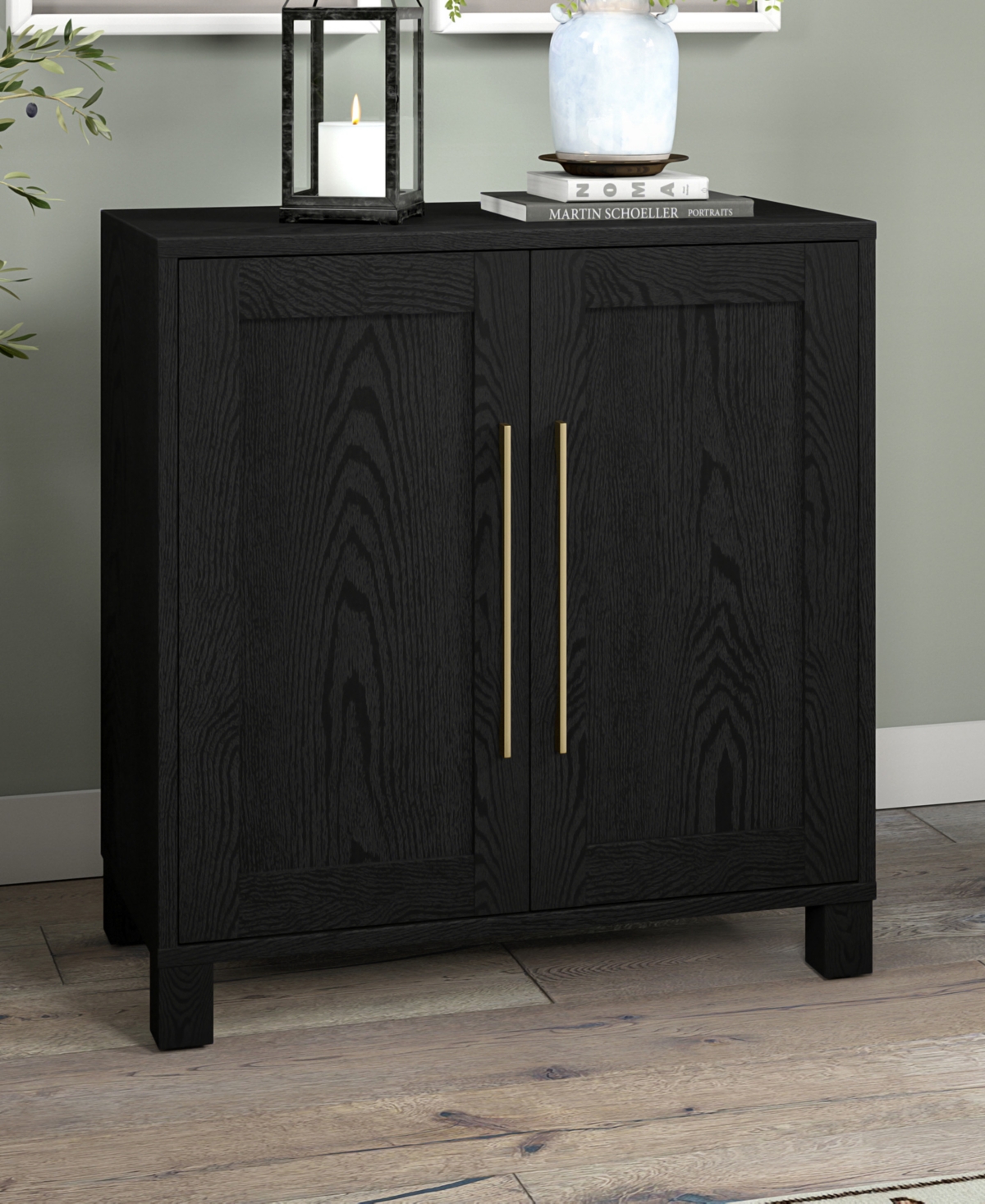 Hudson & Canal 28" Chabot Wide Rectangular Accent Cabinet In Black Grain