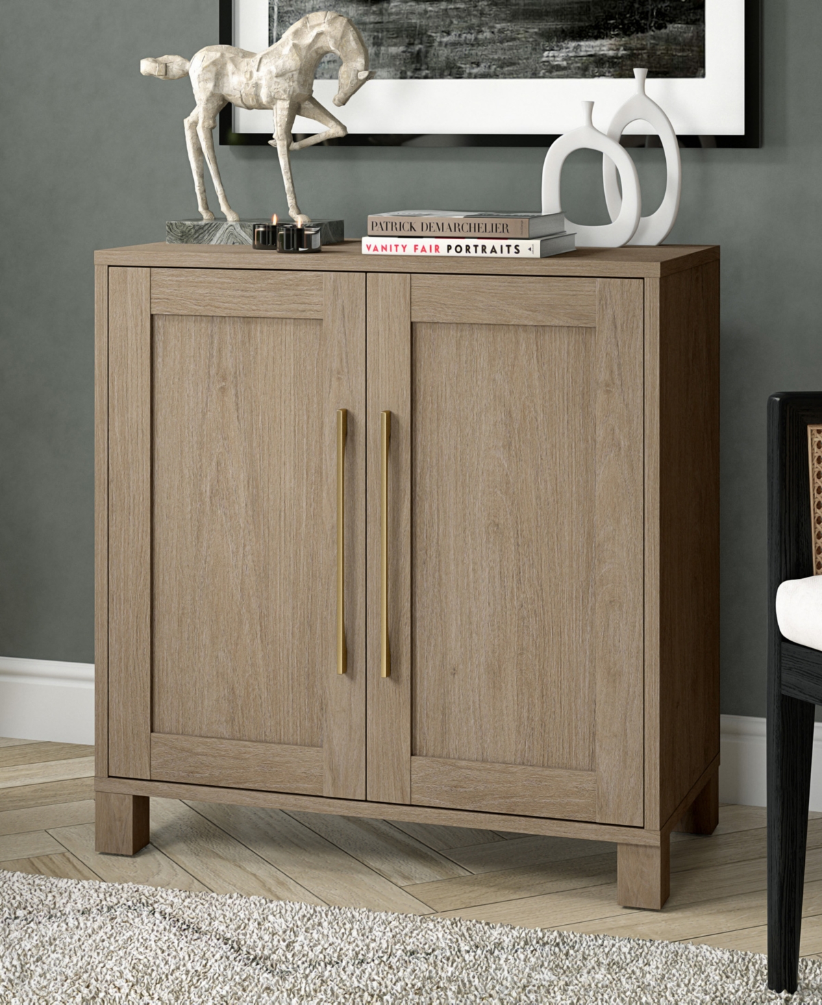 Hudson & Canal 28" Chabot Wide Rectangular Accent Cabinet In Antiqued Gray Oak