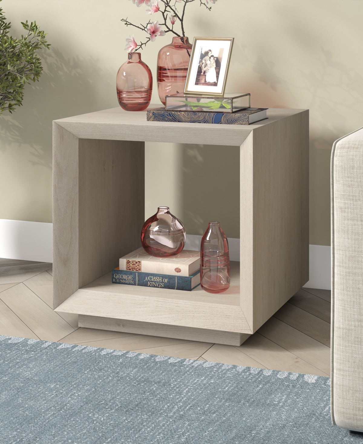Hudson & Canal 22" Tannen Wide Rectangular Side Table In Alder White