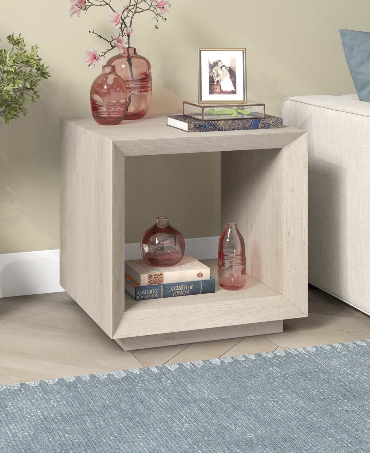 Hudson & Canal 22" Tannen Wide Rectangular Side Table In Alder White