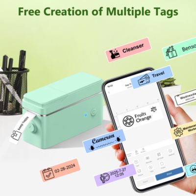 POLONO P31S Label Maker: Portable Bluetooth Thermal Printer w/ Tape, Templates – For Home, Office, Storage & Stickers – Blue.