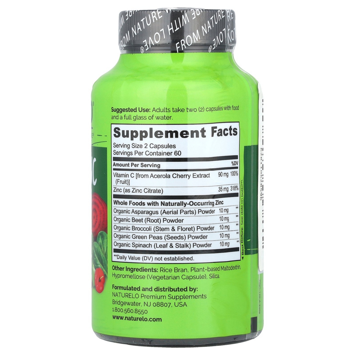 Naturelo Nutrition Zinc With Vitamin C - Vegetarian Capsules