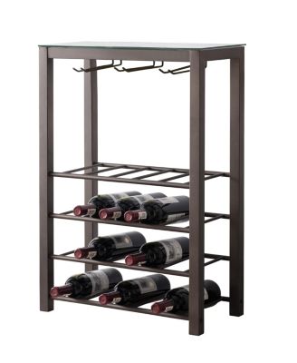 Freestanding Floor Wine Rack Storage Table - Hold 20 Bottles with Glasses Holder