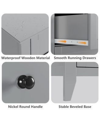 5-Drawer Wood Deep Storage Modern Nightstand with Round Handle