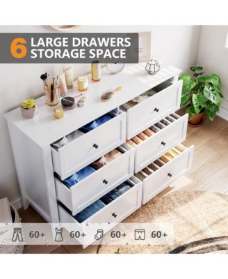 6-Drawer Wood Dresser with Deep Storage and Nickel Handles