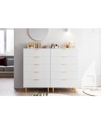 Dresser, Modern 5 Drawer Dresser for Bedroom with Gold Handle and Large Drawer