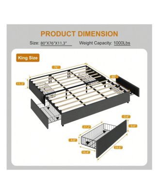 gaomon Platform Bed Frame, Fabric Upholstered With 4 Storage Drawers, No Box Spring Needed, Wooden Slats Support, Noise Free, Easy Assembly - Full
