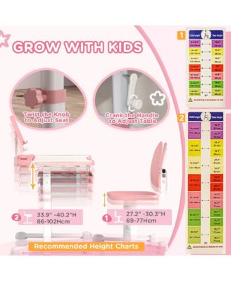 Adjustable Kids Desk and Chair Set with Tilt Desktop, Storage,