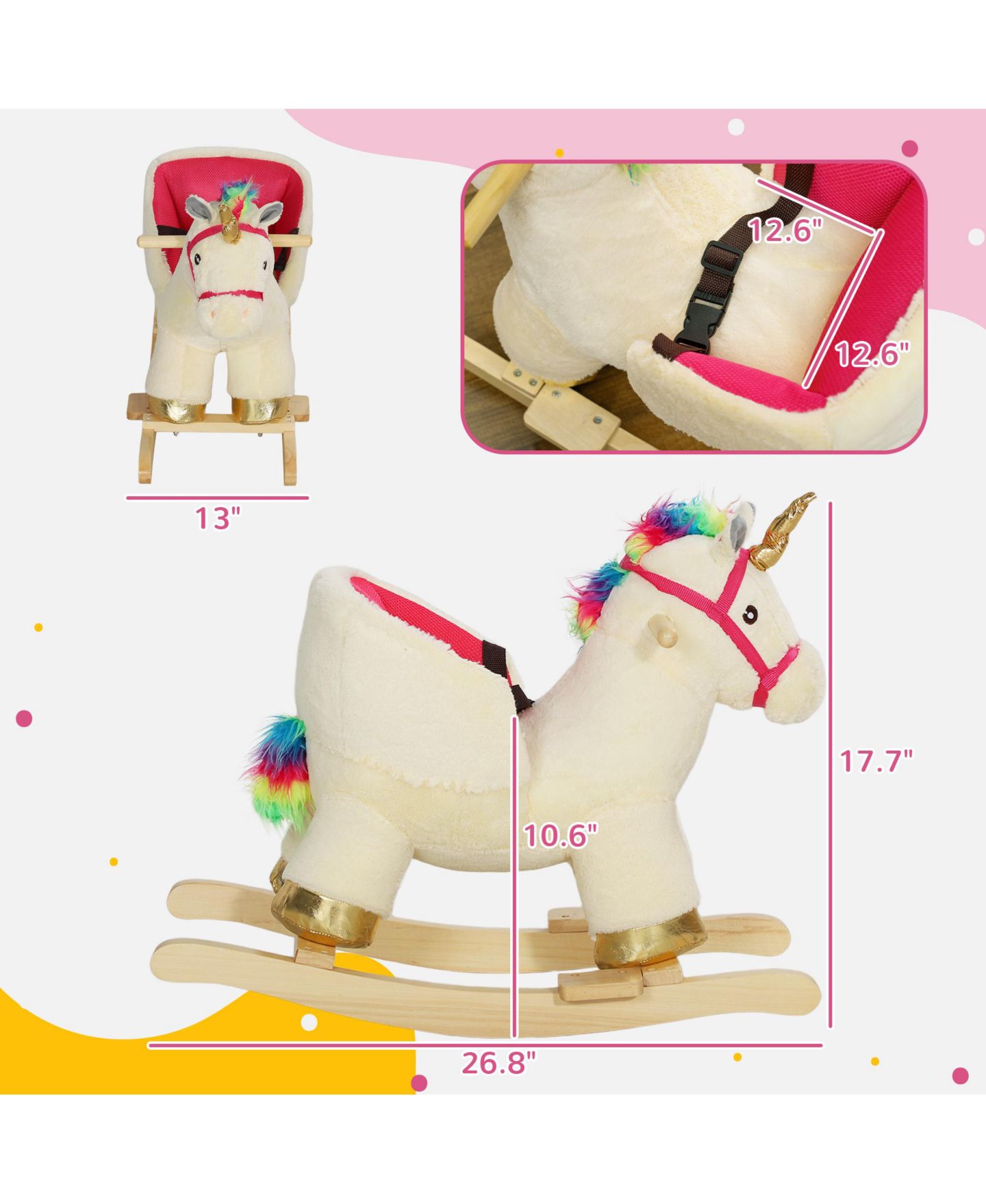 Детская игрушка Qaba Kids Rocking Horse, Unicorn with Realistic Sounds for 18-36 Months, цвет: Кремовый белый — фото 5