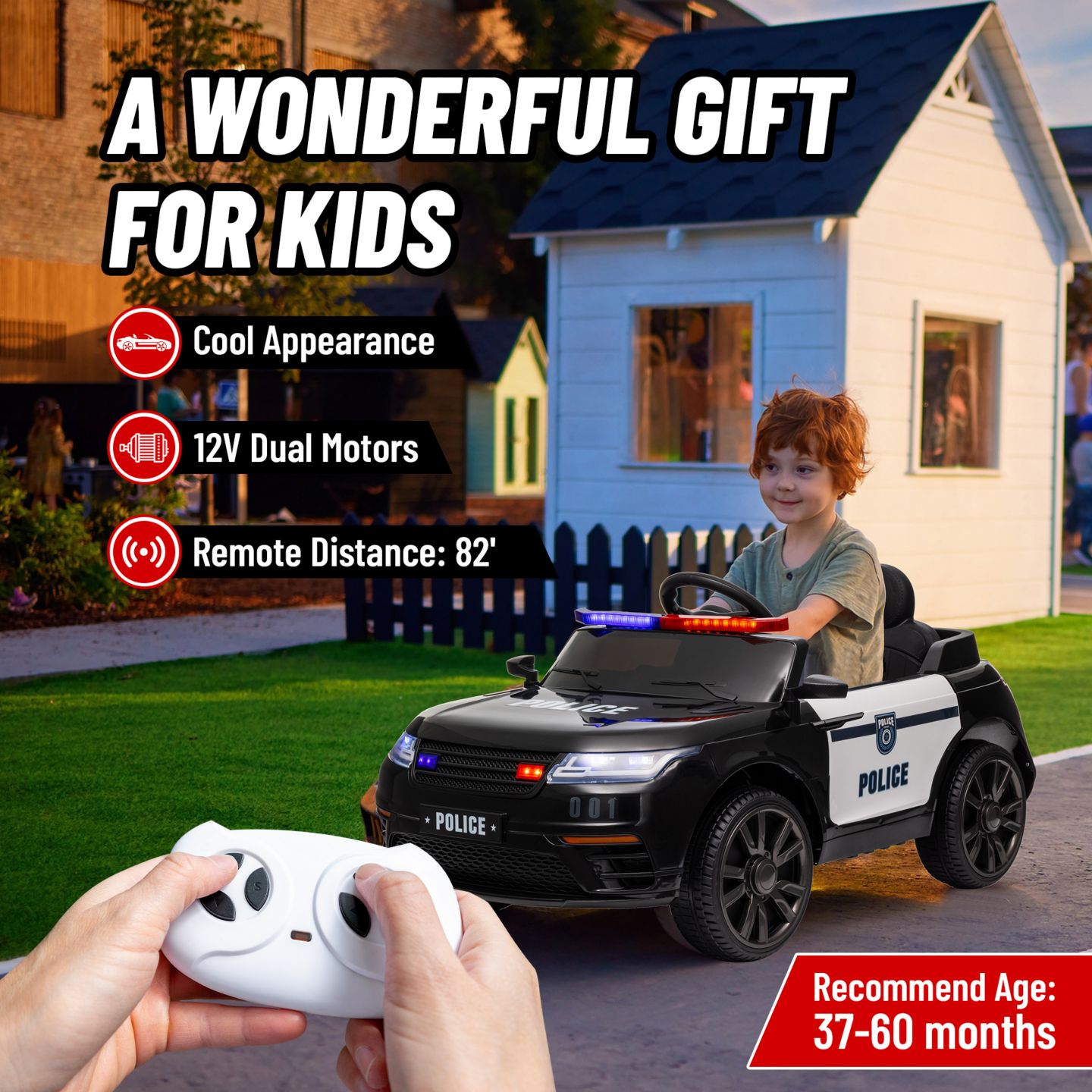 Детская игрушка Qaba 12V Police Patrol Ride-On Car with Remote Control and Adjustable Speeds, 55 lbs., Ages 3-7, цвет: Чёрный — фото 7