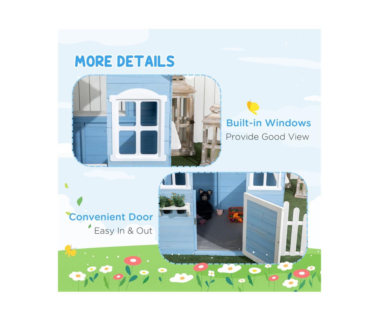 Детская игрушка Slickblue Kids Wooden Playhouse, Ages 3-7, цвет: Синий — фото 4