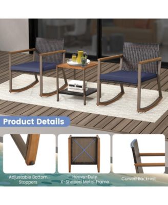 3 Pieces Rattan Rocking Bistro Set with Coffee Table and Cushions