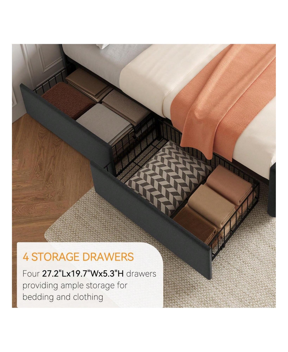 gaomon Bed Frame,With 4 Storage Drawers And Headboard, Linen Upholstered Platform Bed Frame With Wooden Slats Support, Button Tufted Design, No Box Sp