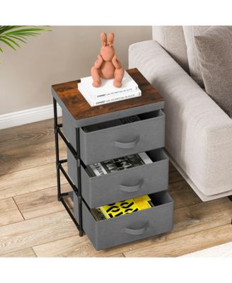 2PCS 3 Drawers Dresser Fabric Storage Tower Organizer Unit Tall Nightstand Side Table