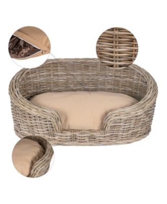 Curvy Classic Handwoven Rattan Pet Bed with Machine-Washable Cushion