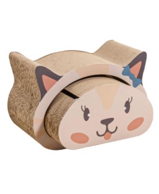 Opal 19" Modern Cardboard Happy Cat Head 2-in-1 Cat Cave Scratcher with Built-In Bell Toys and Catnip