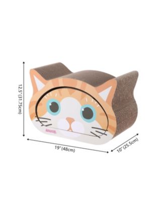 Opal 19" Modern Cardboard Happy Cat Head 2-in-1 Cat Cave Scratcher with Built-In Bell Toys and Catnip