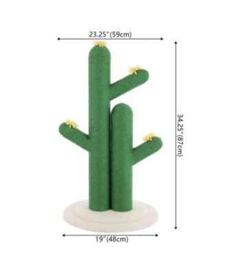 Socorro 34.25" Modern Jute Double-Cactus Cat Scratching Post with Flower Toys, Green/White