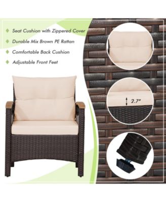 3 Pieces Patio Rattan Furniture Set with Removable Cushions