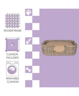 Scallop Tropical Handwoven Rattan Pet Bed with Machine Washable Cushion