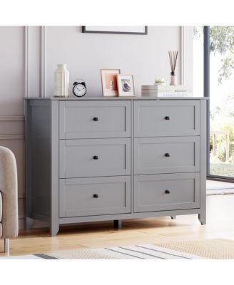 Grey 6 Chest of Drawer Dresser, Modern Dresser with Deep Drawers and Nickel Round Handle, Wood Organizer Storage Cabinet