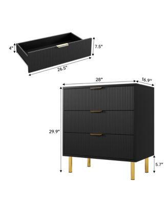 3-Drawer Wood Dresser with Gold Handles, Large Storage | Modern Double Chest for Bedroom