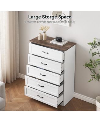Modern 5 Drawers Dresser, Chest of Drawers Closet Organizers and Storage Clothes, Modern Dressers(White and Brown)