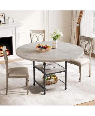 1-Piece MDF & Metal Frame 47-Inch Round Table with 2-Tier Storage Shelves and Roman Legs Dining Table