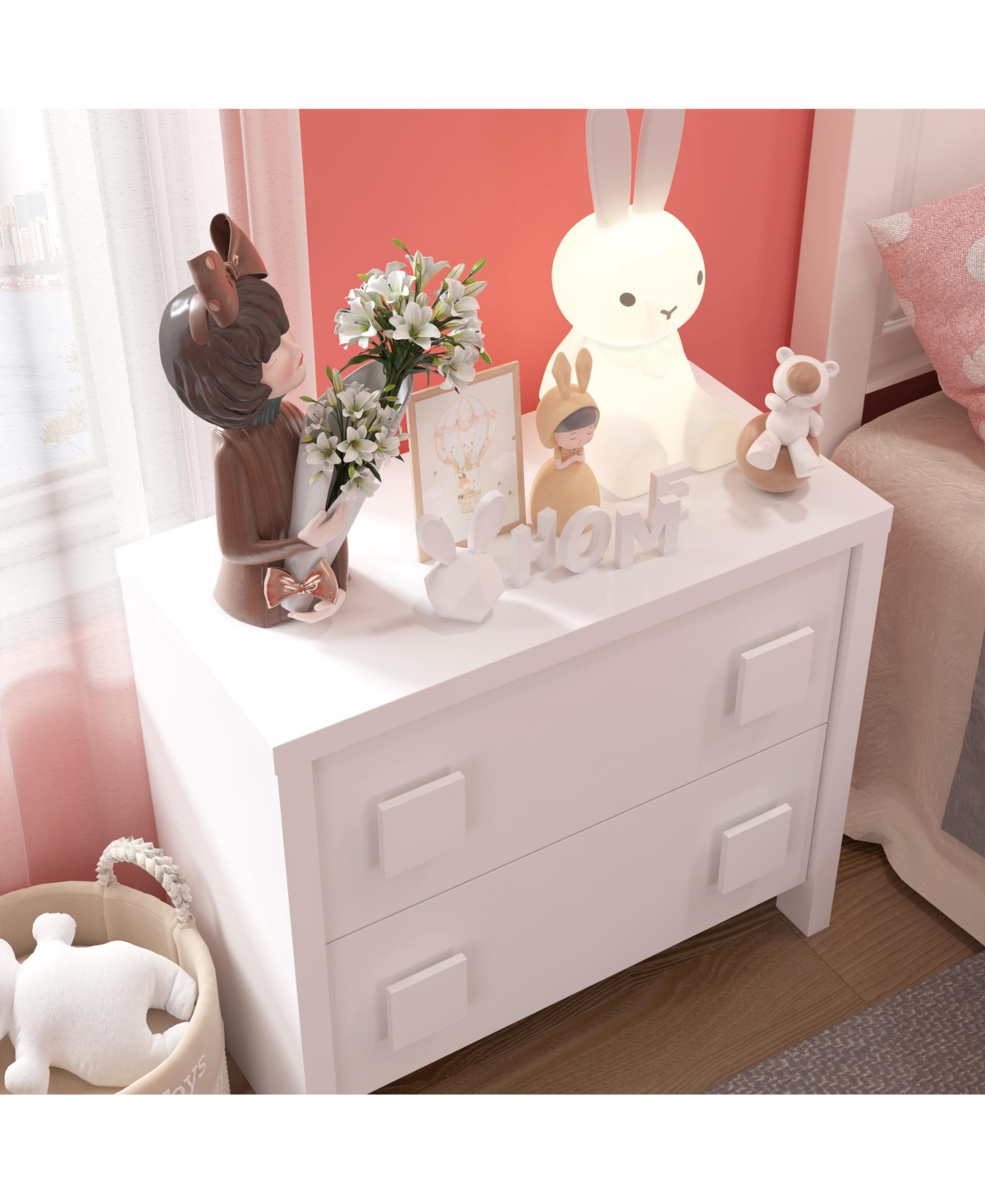 HomseeStorage Dresser Organizer Nightstand With 2 Drawers - White
