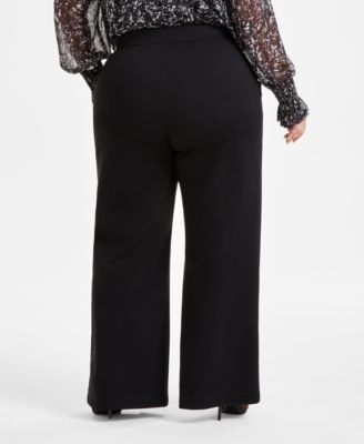 Plus Size Wide-Leg Pont&eacute;-Knit Pants