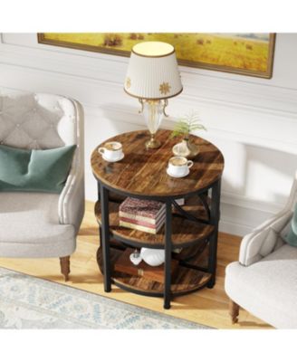 Half Circle Side & End Table with Storage Shelf & Metal Frame, 26-Inch Tall Half Moon Table, Narrow Nightstand